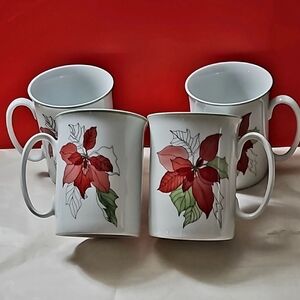 1984 Watercolors Block Spal Portugal Poinsettia tea cup /coffee mug Set of 4